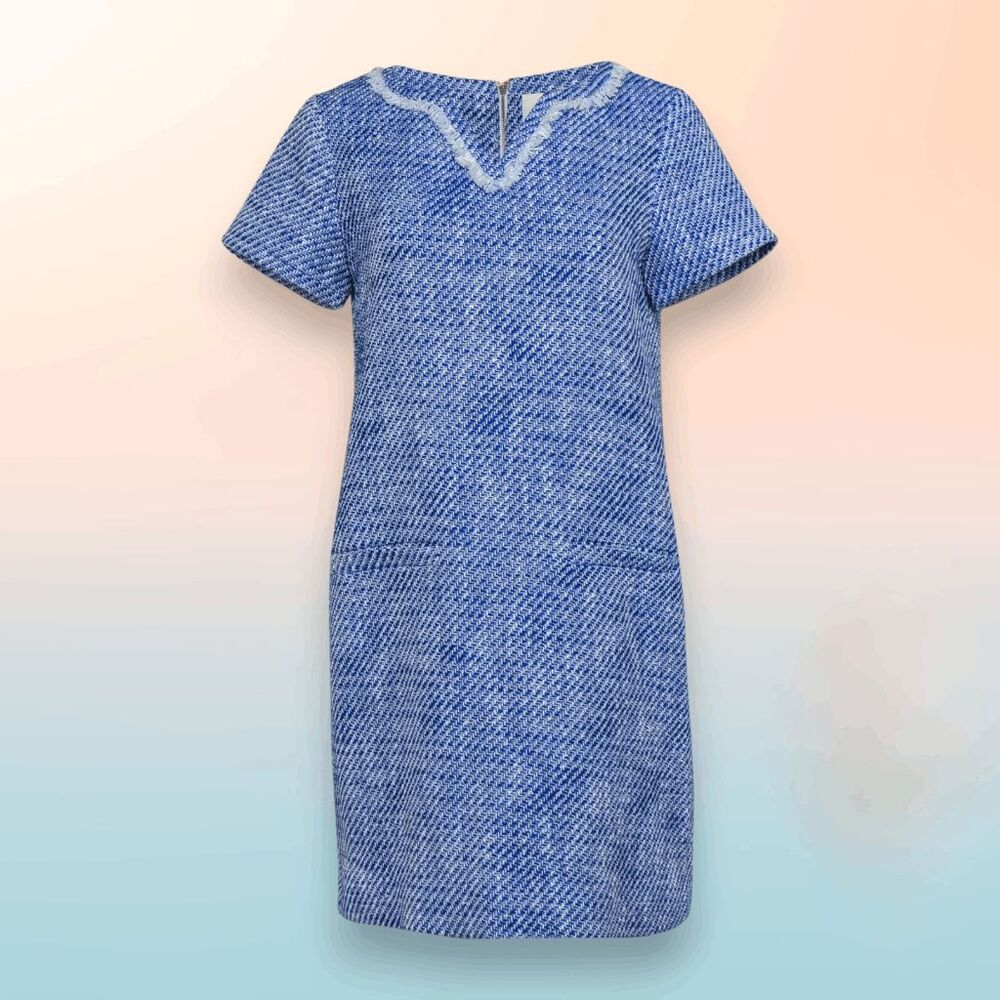 Kate Spade Tweed Blue Short Sleeve Short Shift Dress Size 4 Cotton Women's